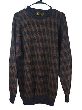 Peru Unlimited Men's Alpaca Wool Sweater Argyle Pattern Multicolor Size Medium
